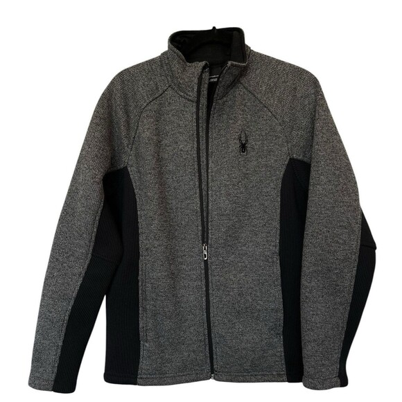 SPYDER Jacket Men's Sz M Full Zip Black Gray Fleece lined Waffle knit Long Slv - Picture 1 of 11